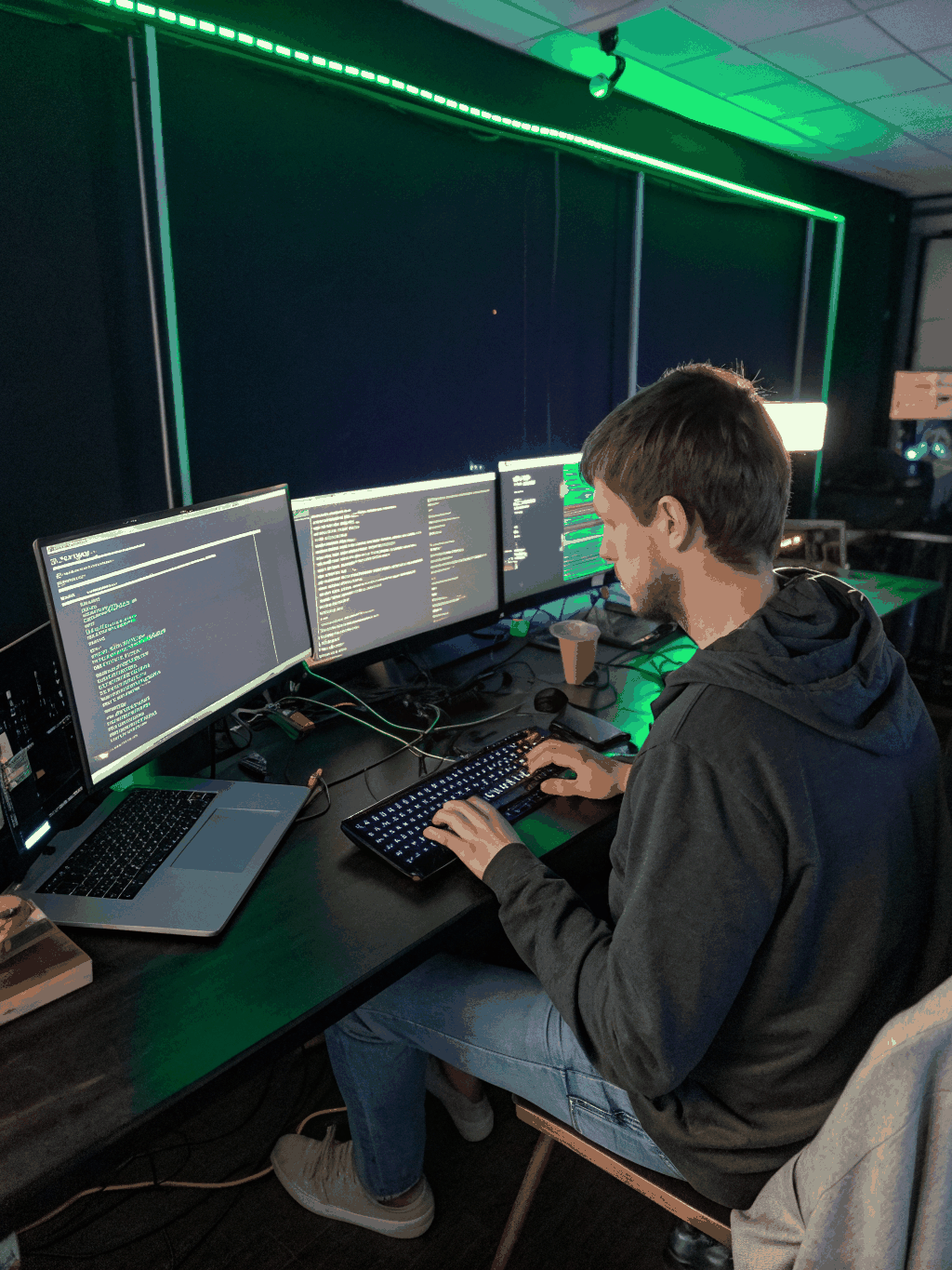 Hackathon event participants coding