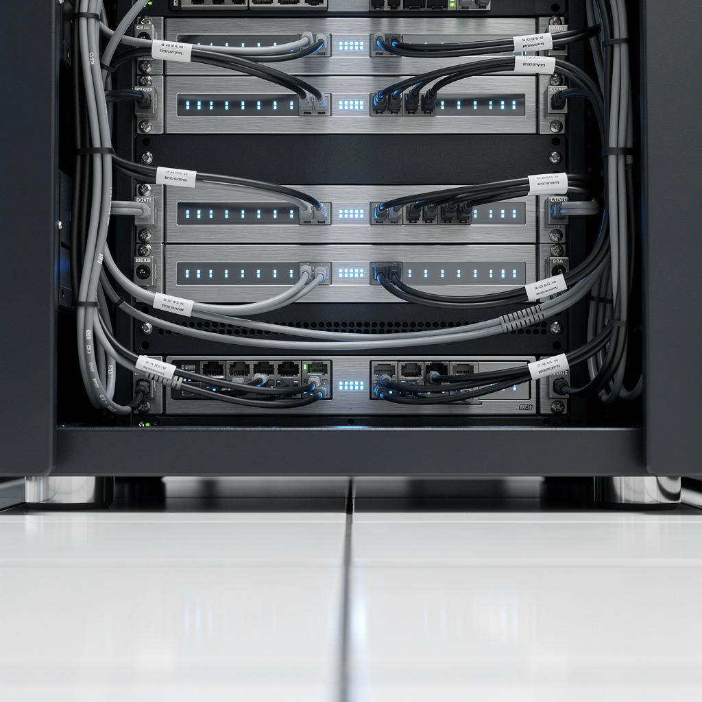 Close up of a custom server rack and wiring