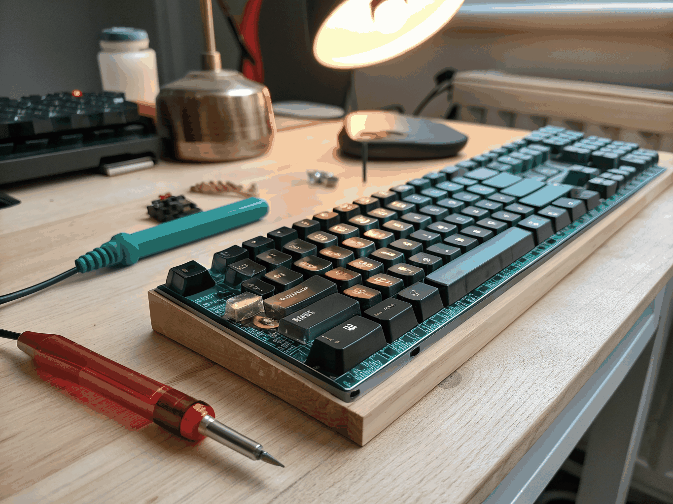 Member working on a custom mechanical keyboard project